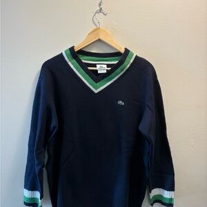 Lacoste Blue and Green V-Neck Sweater